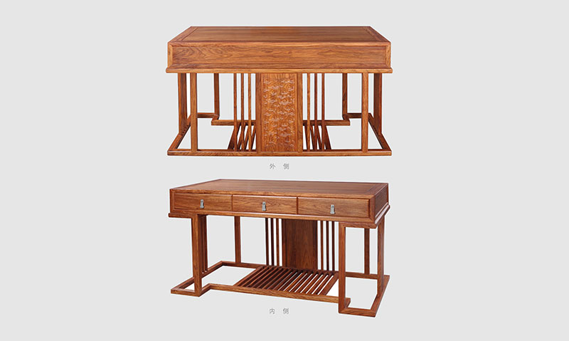掇刀 别墅中式家居书房装修实木书桌效果图